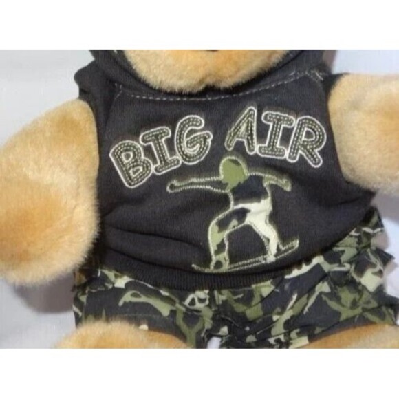 Build A Bear BIG AIR Tan Plush Green Camo Suit Snowboard Hoodie Shorts Gift - Picture 3 of 5